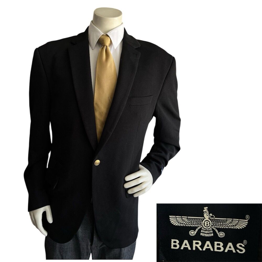 New Barabas Men Blazer 46R Formal Dinner Jacket Gold Buttons Slim Fit Black